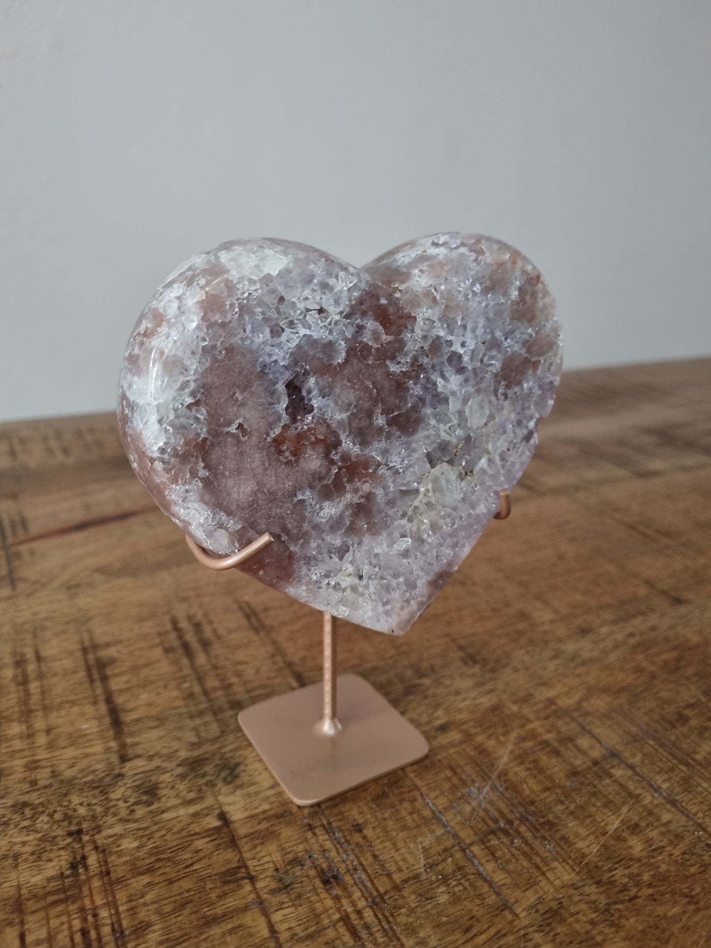 Pink amethyst heart on stand 2