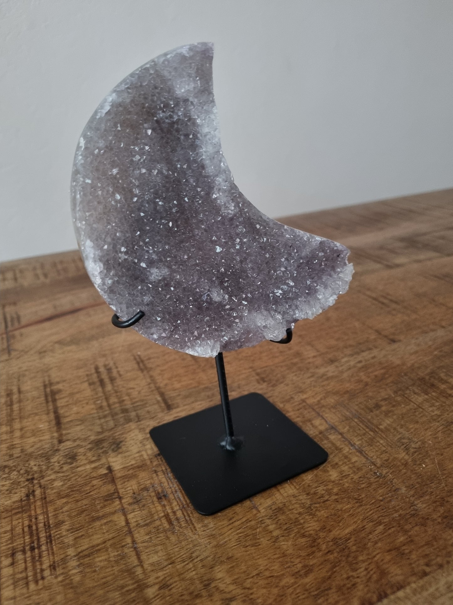 Zeolite flower amethyst moon on stand