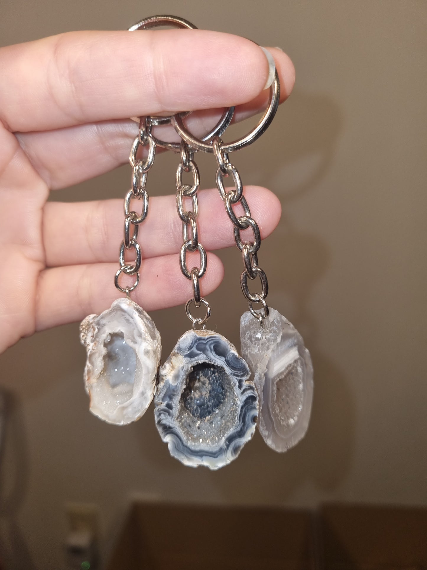 Agaat geode sleutelhanger